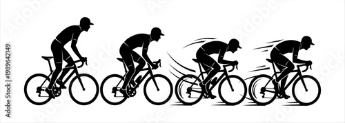 Cyclist in motion sequence, illustrating speed and aerodynamics