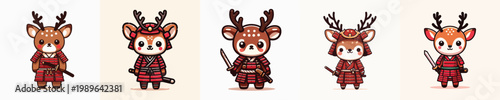 cute deer vector wearing samurai armor