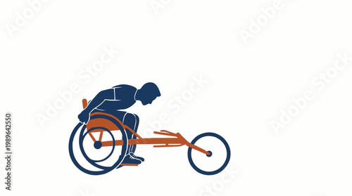 Sports wheelchair athlete with orange accents on a white background