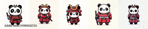 cute panda vector wearing samurai armor
