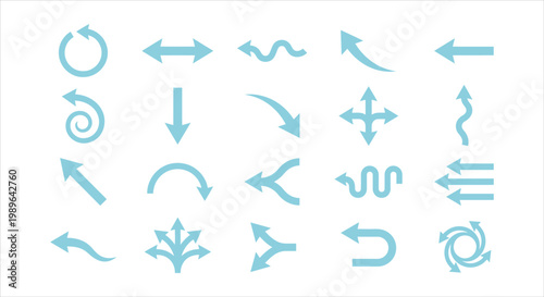 Variety of Modern Blue Arrow Symbols Indicating Movement and Direction Choices