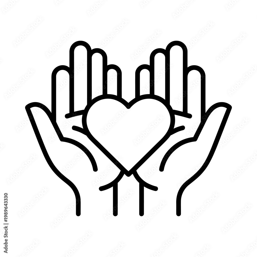 Fototapeta premium Vector of two hands holding a heart symbolizing love and care in a simple design