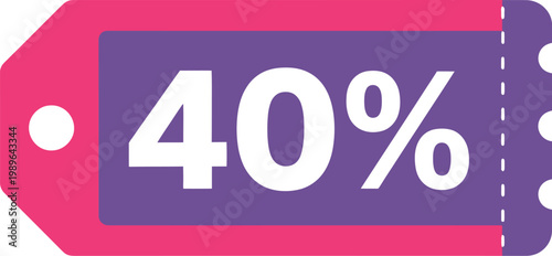 Discount tag with 40 percent off in pink and purple colors for sales promotion Isolated on white background