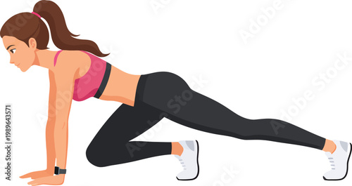 Woman doing bird dog exercise in colorful cartoon style with bright vibrant lighting for fitness Isolated on white background