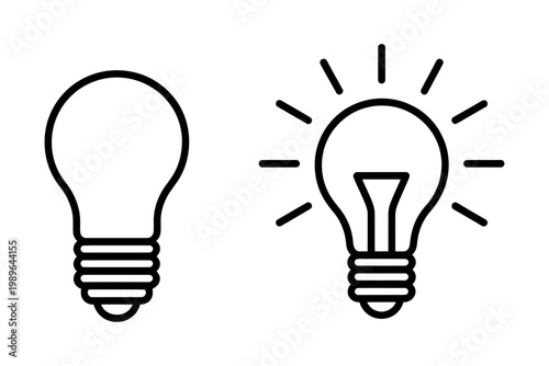 Vector of two light bulbs, one glowing with an idea