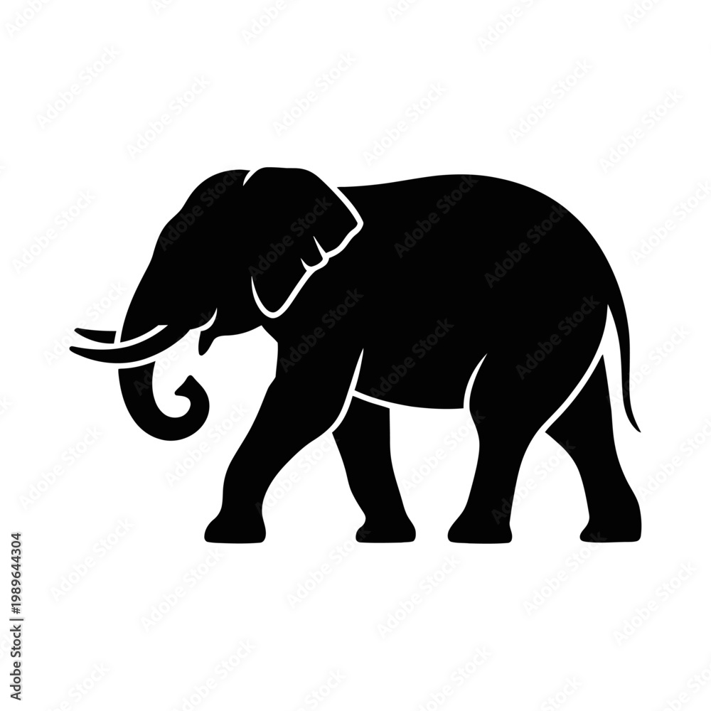Fototapeta premium Vector of a black elephant walking with white outline details.