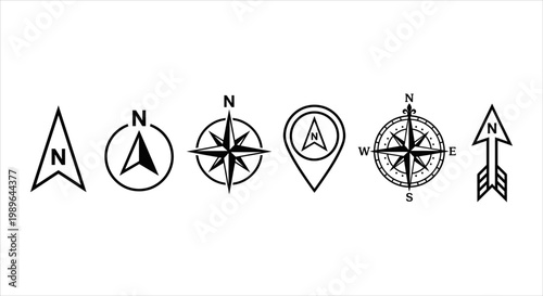 Set of compass and navigation icons for direction and location