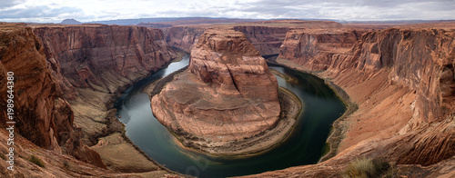 Breathtaking aerial view of Horseshoe Bend, showcasing its stunning curves and vibrant rock formations.