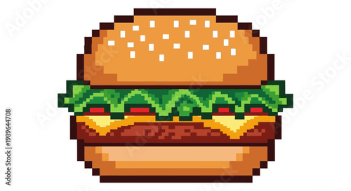 Pixel Art Burger Icon - Retro Fast Food Graphic