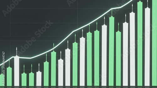 Green and white stock market graph on dark background