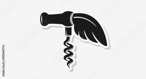 Winged Corkscrew Icon - Black Silhouette on White Background