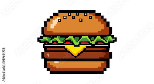Pixel Art Burger Icon - Retro Fast Food Game Graphic