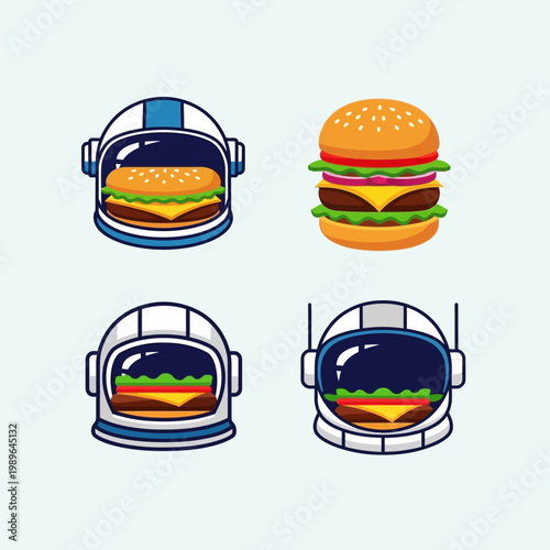 Astronaut Helmet with Burger Inside, Space Food Concept
