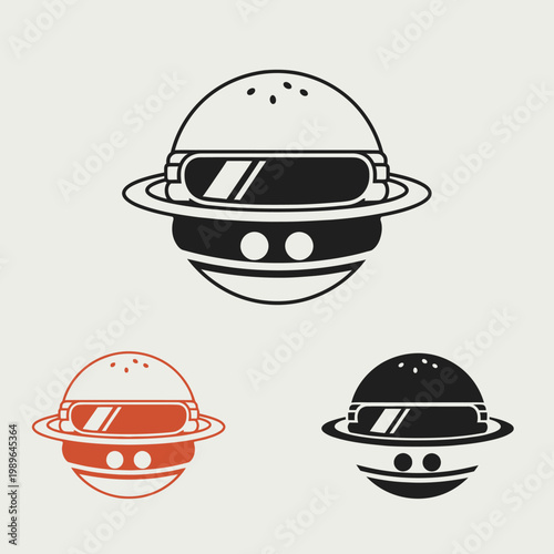 Burger planet icon, space food, fast food, futuristic, cartoon, vector