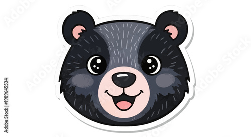 Cute cartoon bear face sticker, happy animal illustration, playful character