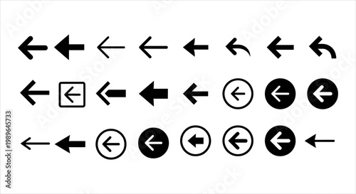 Set of various black and white directional arrows and icons