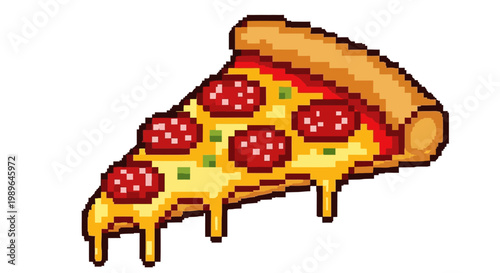 Pixel Art Pizza Slice with Pepperoni and Melting Cheese