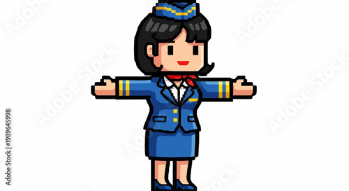 Pixel Art Flight Attendant Welcoming Gesture