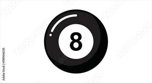 Sleek Glossy Black Eight Ball Icon for Billiards and Pool Game Designs