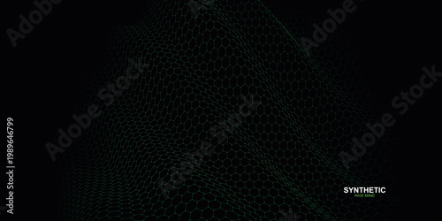 Synthetic, futuristic, dark background, green grid pattern, abstract design