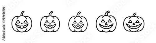 Halloween pumpkin web line icons set jack o lantern scary face autumn spooky holiday decoration carving web line icons set & more vector illustration on editable stroke
