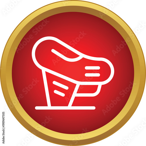 Bicycle saddle vector outline icon in a red round emblem