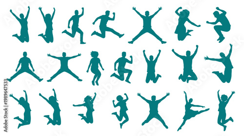 People jumping in various dance poses.