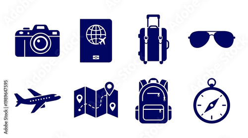 Travel icons on white background.