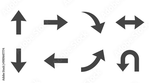 Various directional arrows in a minimalist design, suitable for navigation or guidance