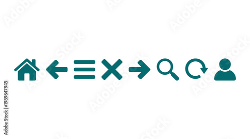 Collection of simple user interface icons representing navigation and actions