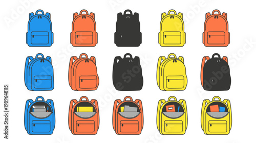 Colorful backpacks in various styles.
