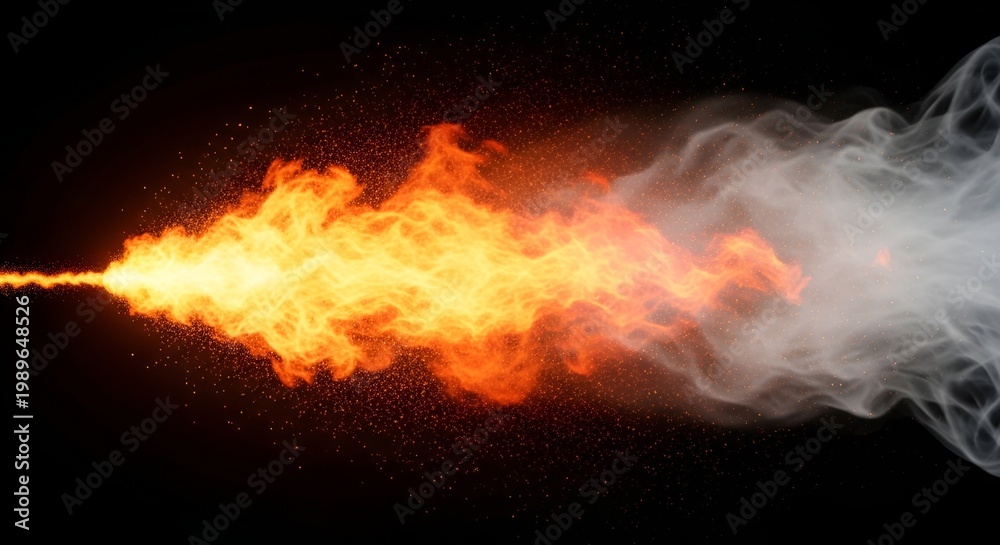 Fototapeta premium Fiery Blast and Smoke Plume Against Black Background