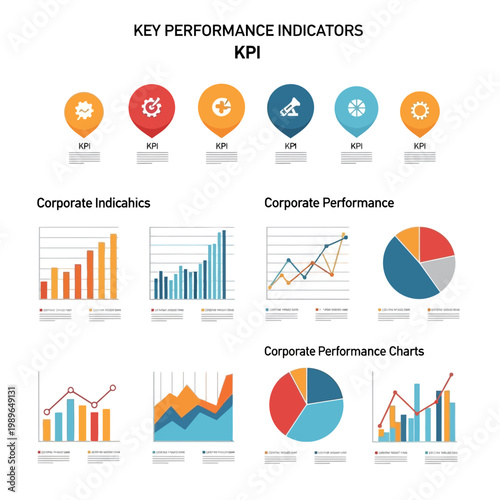 Key Performance Indicators (KPI) and Corporate Performance Charts Set