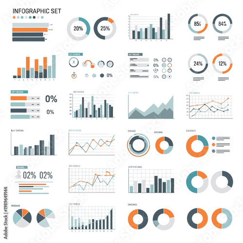 Infographic Data Visualization Set: Charts, Graphs, and Diagrams for Business Analysis