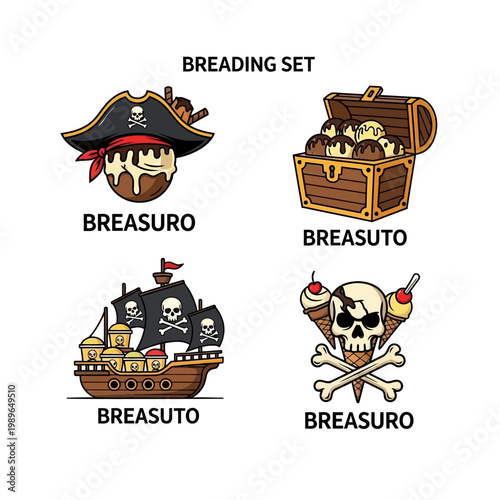 Pirate Ice Cream Set: Treasure Chest, Ship, Skull & Crossbones