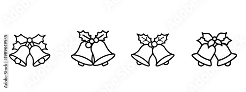 Christmas bell line icons set jingle bell with holly leaf decoration holiday celebration traditional winter ornament festive ring symbol & more vector illustration on editable stroke