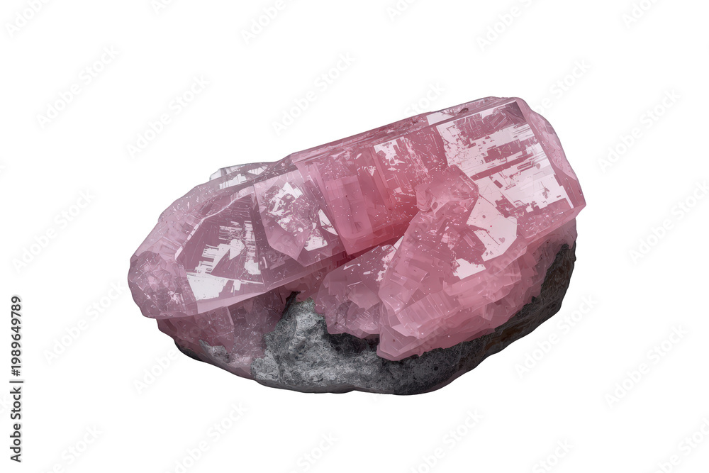 Obraz premium Pink rhodonite raw crystal cluster showing natural formations, healing energy, and spiritual geology on transparent background