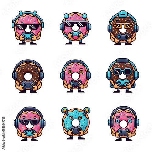Pixel Art Gamer Donuts with Headphones and Controllers