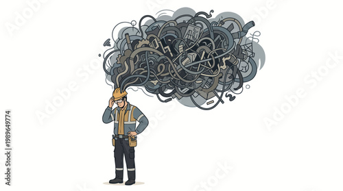 A man overwhelmed by chaotic thoughts.