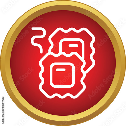 Steaming ravioli dumplings representing traditional italian food in a red and gold icon