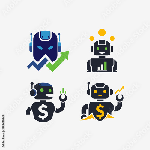 Robot Icons Set: Finance, Growth, Technology, and Trading
