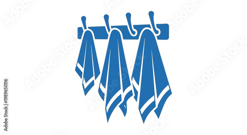 Three Blue Towels Hanging on Hooks