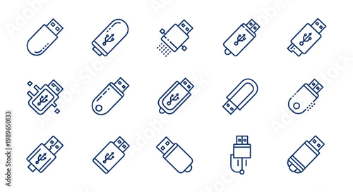 Collection of USB Flash Drive Icons Data Storage Technology