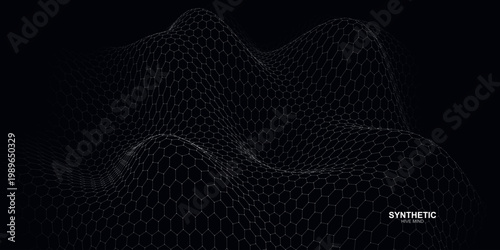 Synthetic wave, futuristic mesh, black background, geometric pattern, abstract design