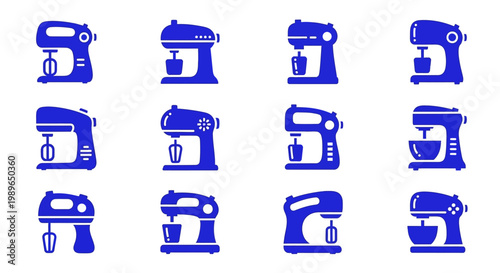 Kitchen Mixer Icons Collection Blue Stand Mixer Handheld Mixer Set