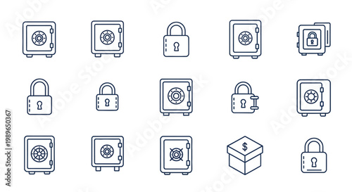 Secure Safe and Lock Icons Collection for Financial Security and Protection