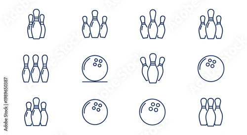 Bowling Pins and Balls Icon Set Sport Game Elements