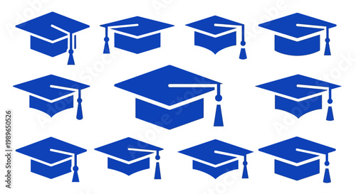 Graduation Caps Icons Set Blue Academic Hats Collection