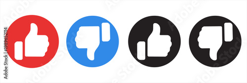 Dislike and like icon button. Thumbs up and thumb down icons in circle buttons shapes.