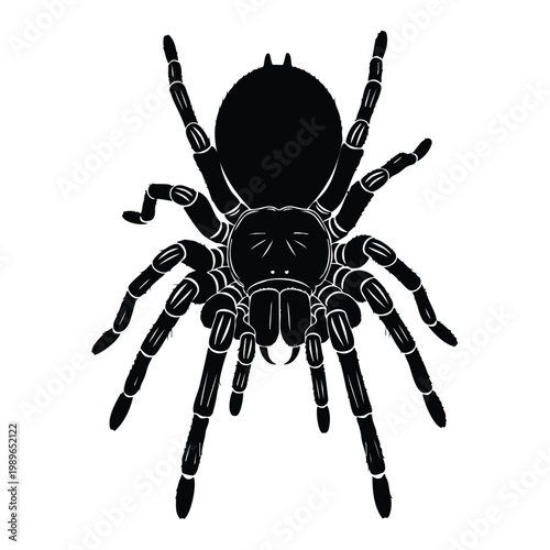 Tarantula spider black silhouette bundle, vector illustration, realistic tarantula set.